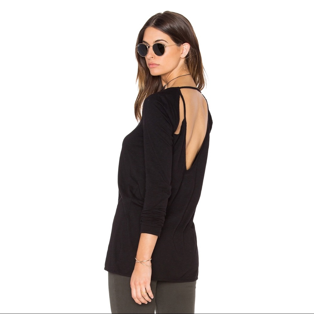 Chaser Black Scoop Neck Long Sleeve Cutout Open Back Modal Cotton Tee Cozy Beach